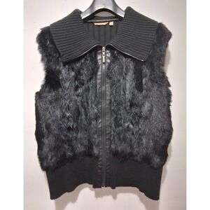 Renee Raquel Black Genuine Rabbit Fur Knit Zip Front Vest Plus Size 3X
